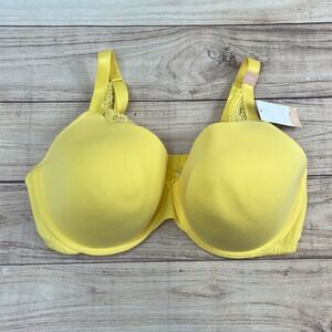 Cacique Lightly Lined T-Shirt Bra‎ 44DDD Yellow Lace Adjustable Straps Comfort